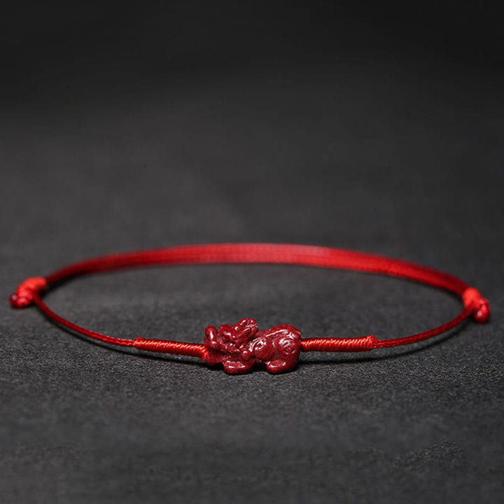 Buddha Stones Handmade Plum Blossom Four Leaf Clover PiXiu Lotus Koi Fish Cinnabar Blessing Braid Bracelet - Red(Wrist Circumference 14-19cm) - Pixiu - image 11