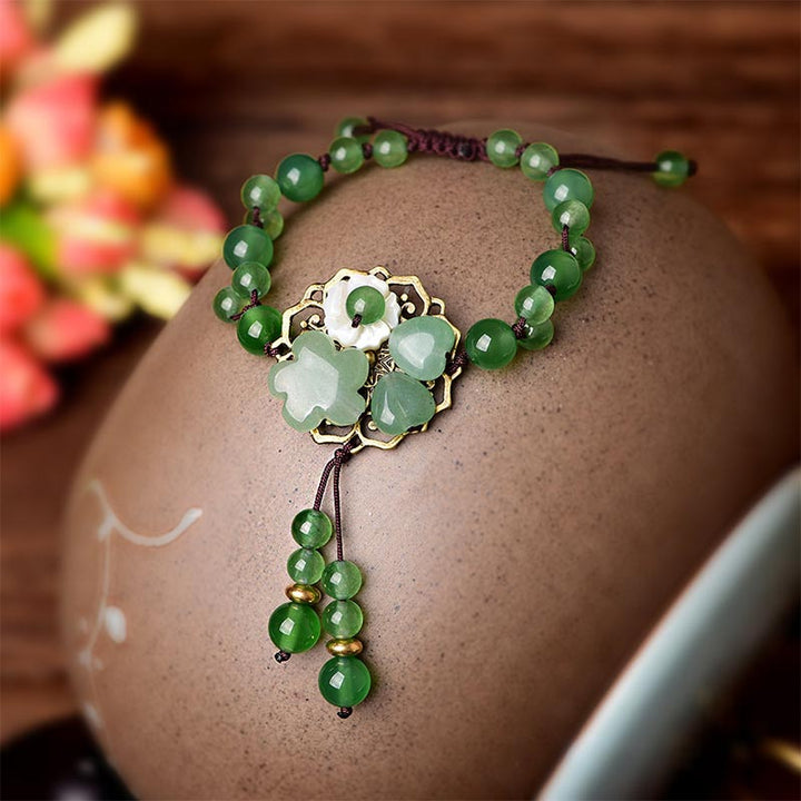 Buddha Stones Natural Green Jade Luck Dangling Flower Bracelet - image 12