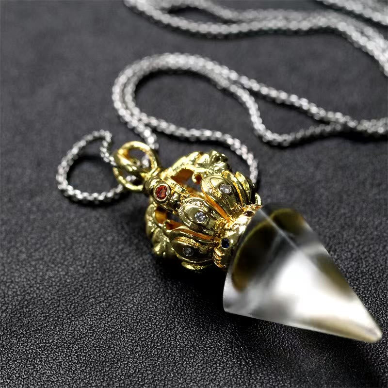 Buddha Stones Tibetan Dorje Vajra 4 Prong Lotus Liuli Crystal Strength Necklace Pendant - image 16