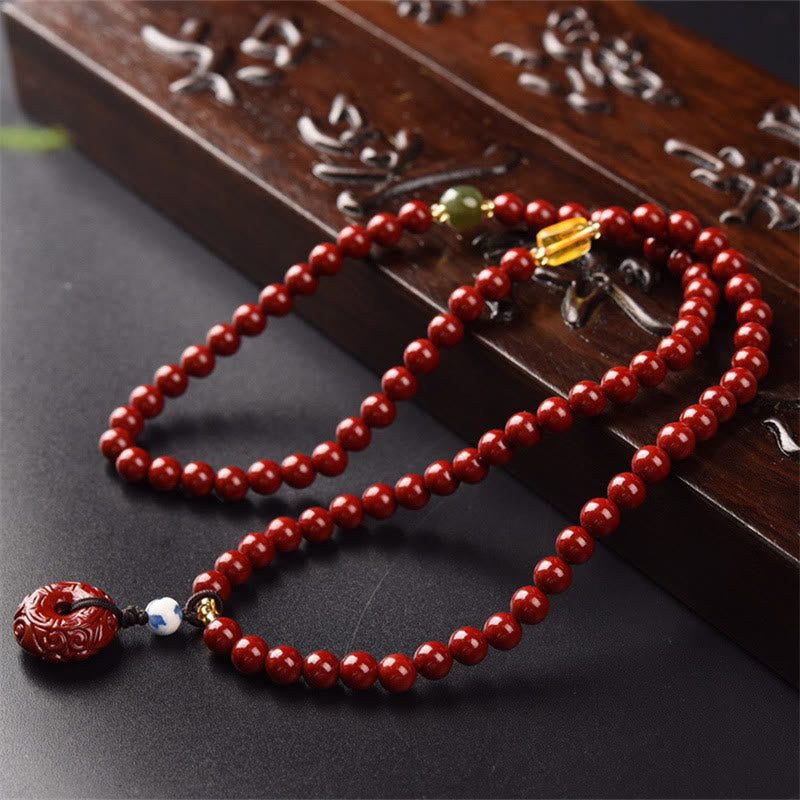Buddha Stones Tibetan Cinnabar Peace Buckle Triple Wrap Blessing Bracelet Mala - image 1