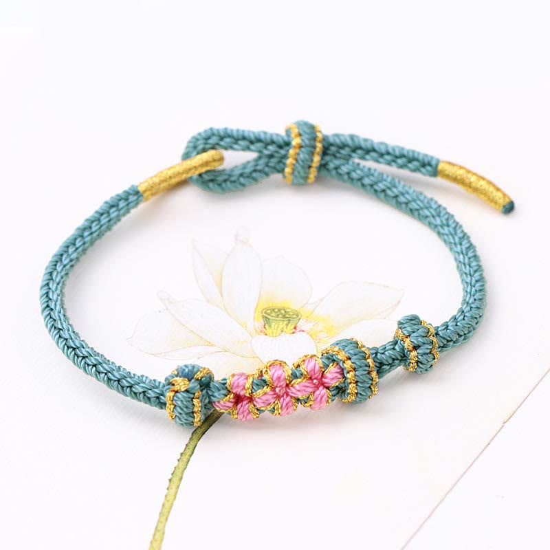 Buddha Stones Handmade Three Peach Blossoms Luck Eight Strands Braided String Bracelet - Green(Wrist Circumference 14-19cm) - image 2