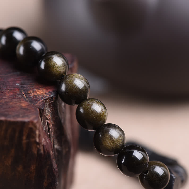 Buddha Stones Gold Sheen Obsidian Black Tourmaline Wealth Bracelet - image 7