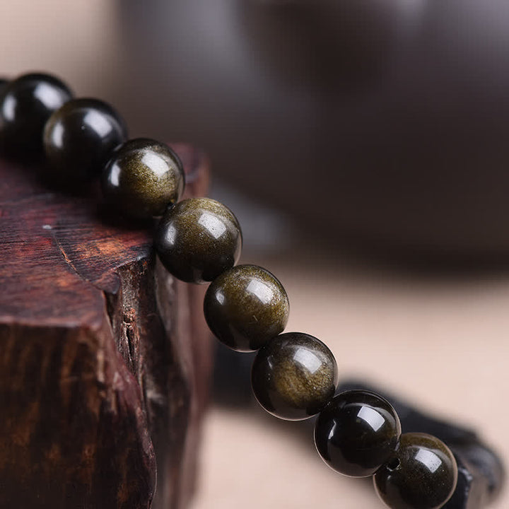 Buddha Stones Gold Sheen Obsidian Black Tourmaline Wealth Bracelet - image 7