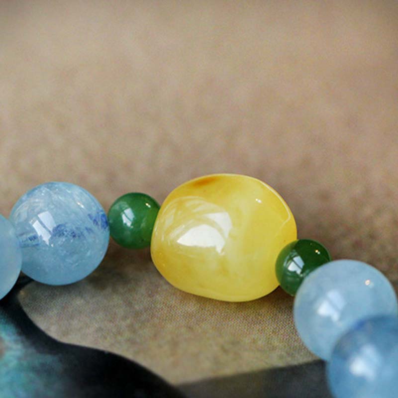 Natural Aquamarine Amber Beads Serenity Healing Bracelet - image 11