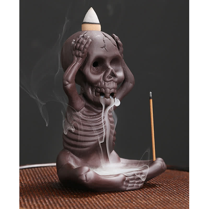 Buddha Stones Little Skull Ghost Purple Clay Backflow Smoke Fountain Peace Incense Burner Decoration - image 13