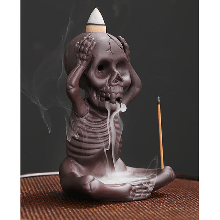 Buddha Stones Little Skull Ghost Purple Clay Backflow Smoke Fountain Peace Incense Burner Decoration - image 13