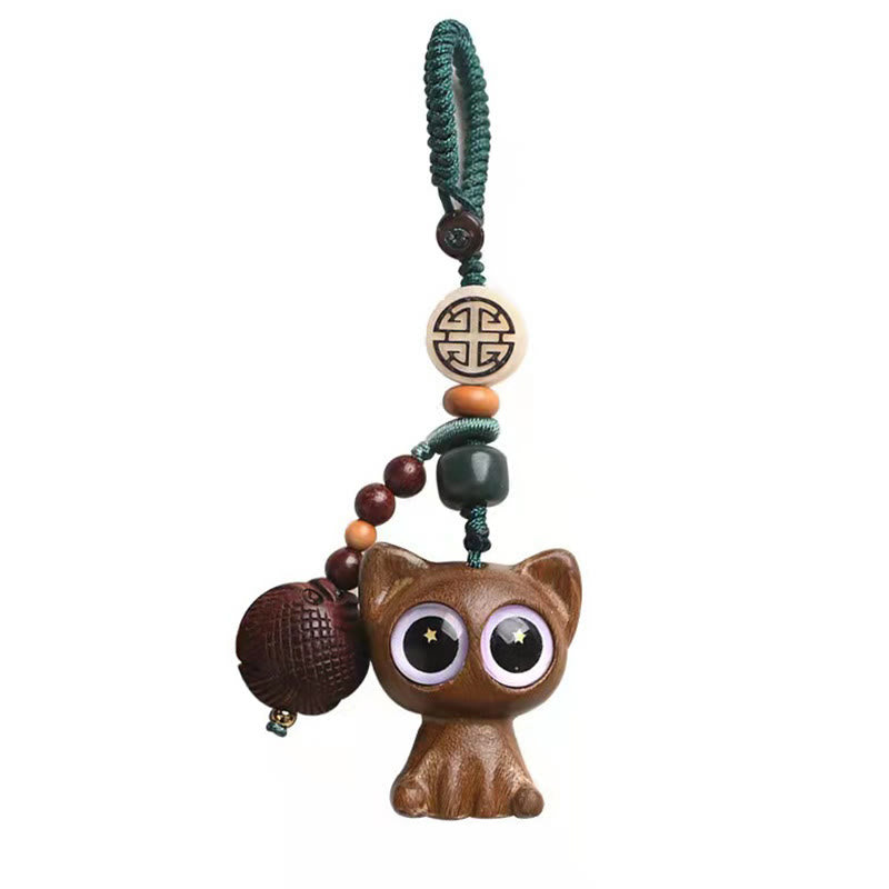 Buddha Stones Green Sandalwood Lucky Cat Koi Fish Cure Key Chain Phone Hanging Decoration - image 24