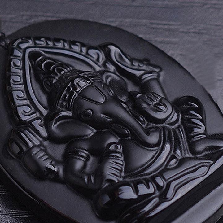 Buddha Stones Tibetan Obsidian Ganesh Ganpati Elephant Wealth Amulet Necklace - image 5