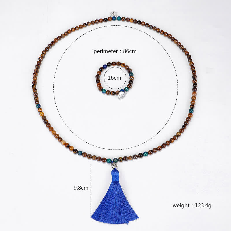 Buddha Stones 108 Mala Beads Tiger Eye Buddha Strength Bracelet Tassel Necklace Pendant - image 9