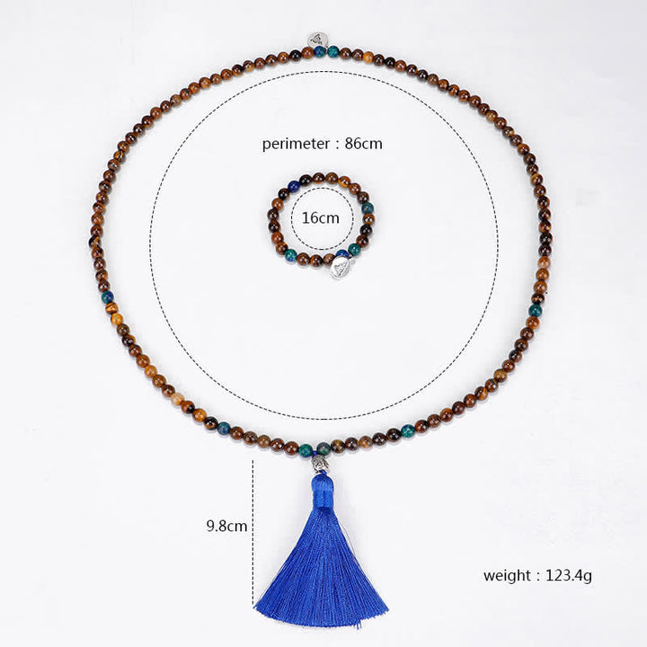 Buddha Stones 108 Mala Beads Tiger Eye Buddha Strength Bracelet Tassel Necklace Pendant - image 9
