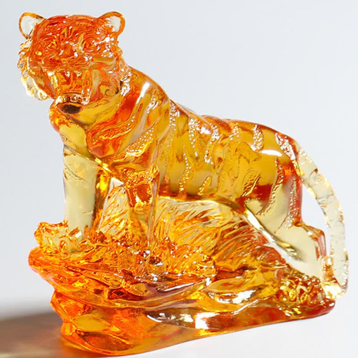 Buddha Stones Handmade Liuli Crystal Tiger Art Piece Protection Home Decoration - image 9