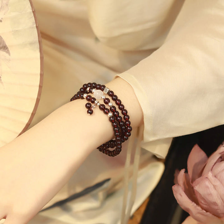 Buddha Stones 925 Sterling Silver Natural Garnet Cat Eye Protection Triple Wrap Bracelet - image 6