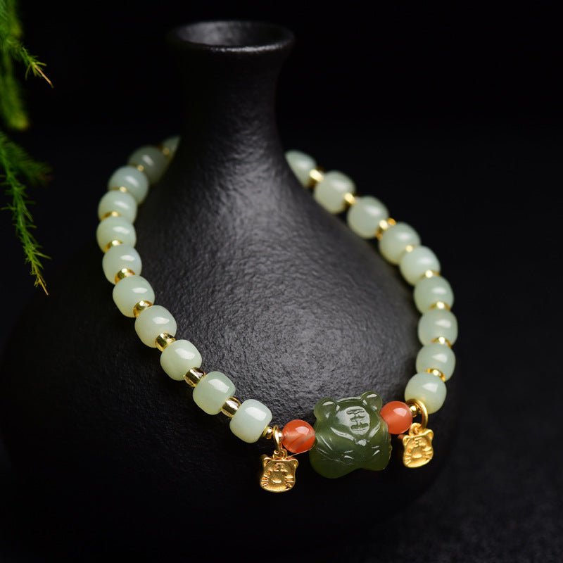 Buddha Stones Chinese Zodiac Lucky Tiger Jade Abundance Bracelet - image 1