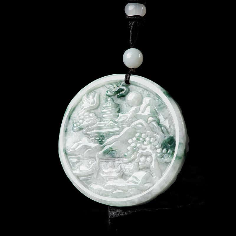 Buddha Stones Mountain Landscape Jade Abundance String Necklace - image 9