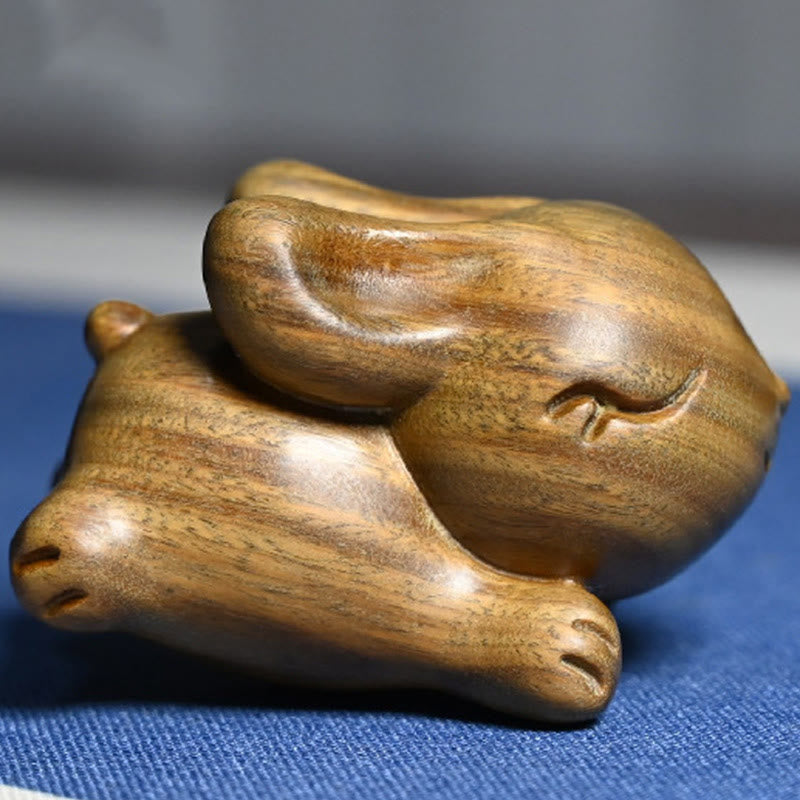 Buddha Stones Green Sandalwood Small Mini Cute Rabbit Bunny Peace Decorations - image 5