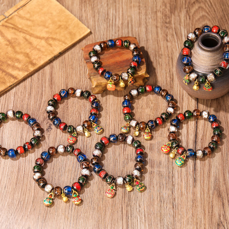 Buddha Stones Five Elements Gold Swallowing Beast Family Charm Liuli Glass Bead Luck Bracelet - image 11