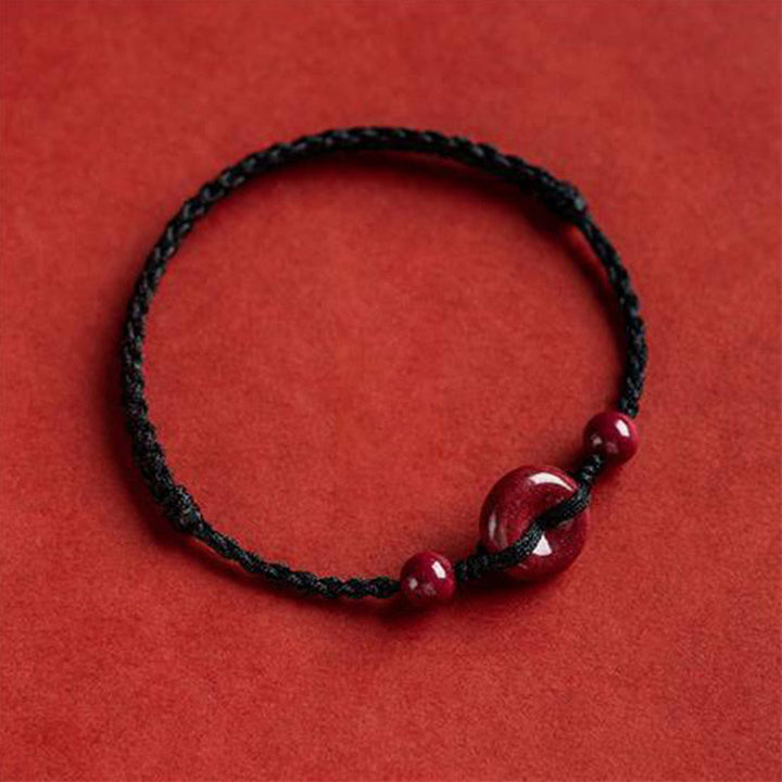 Buddha Stones Handmade Cinnabar Peace Buckle Safe and Healthy Charm Blessing String Bracelet Anklet - Black - Anklet(Anklet Circumference 18-32cm) - image 17