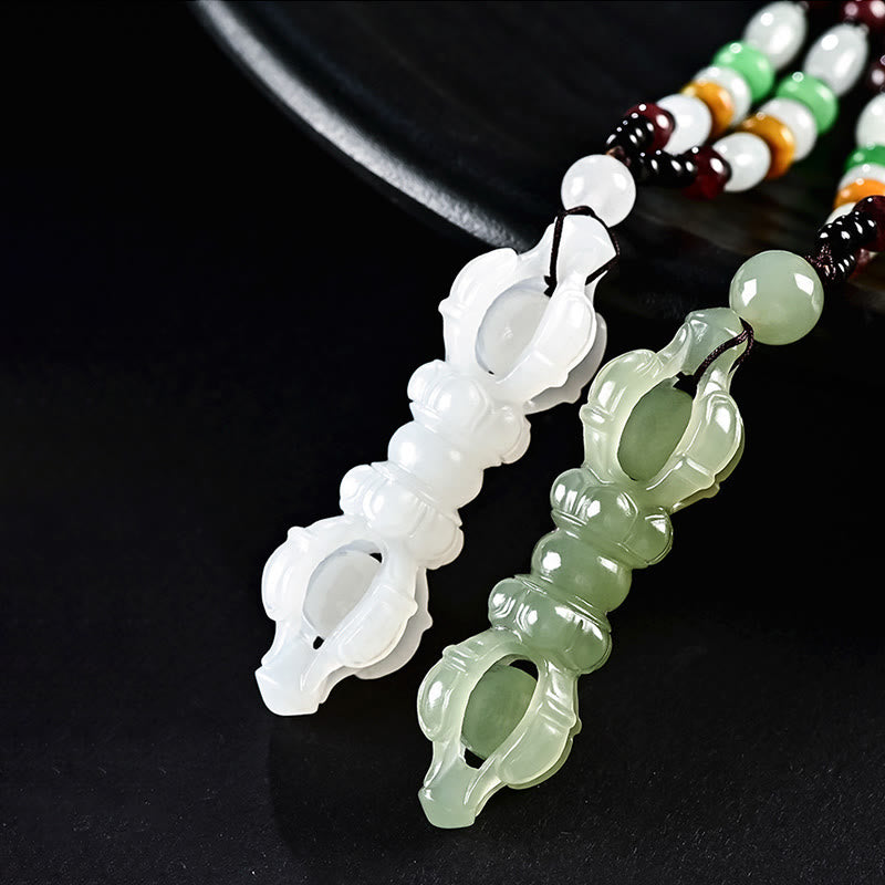 Tibetan Natural Hetian Cyan Jade White Jade Dorje Vajra Engraved Success Necklace Pendant - image 12
