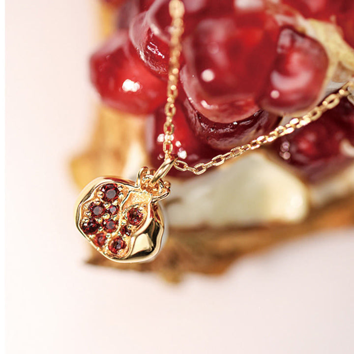 Buddha Stones 925 Sterling Silver 18k Gold Plated Pomegranate Garnet Crystal Passion Charm Necklace Pendant - image 1