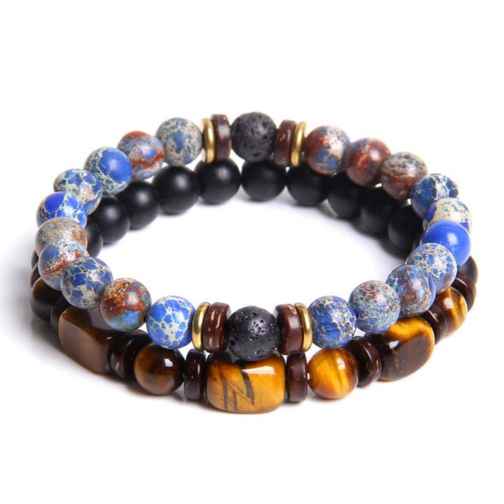Buddha Stones 2PCS Healing Crystal Emperor Stone Tiger Eye Bead Bracelet - image 1