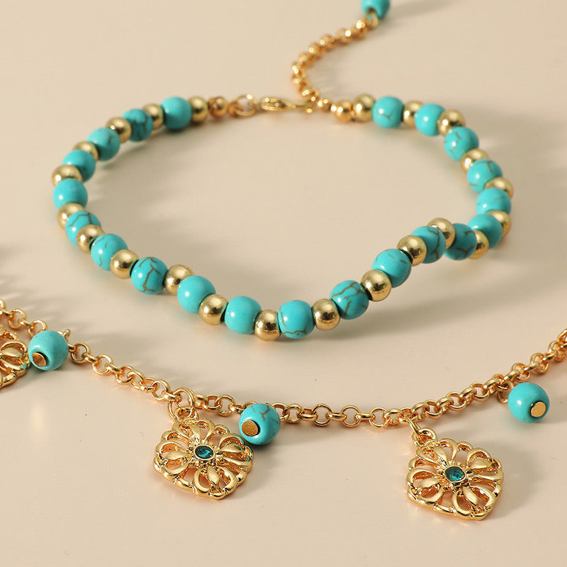 2Pcs Turquoise Stone Flower Protection Bracelet Anklet - image 3