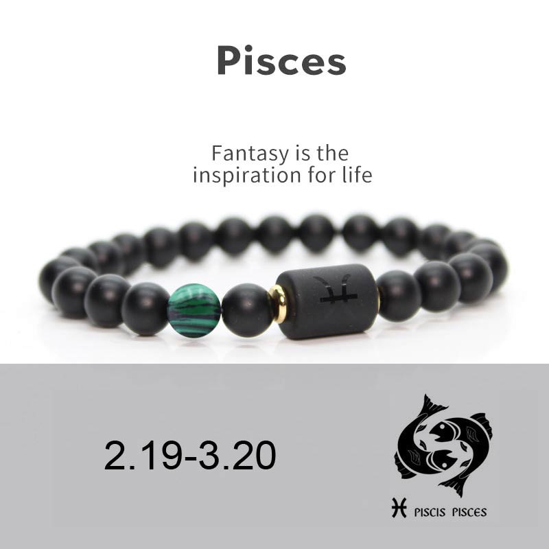 Buddha Stones 12  Constellations of the Zodiac Black Onyx Adjustable Bracelet - Pisces - image 9