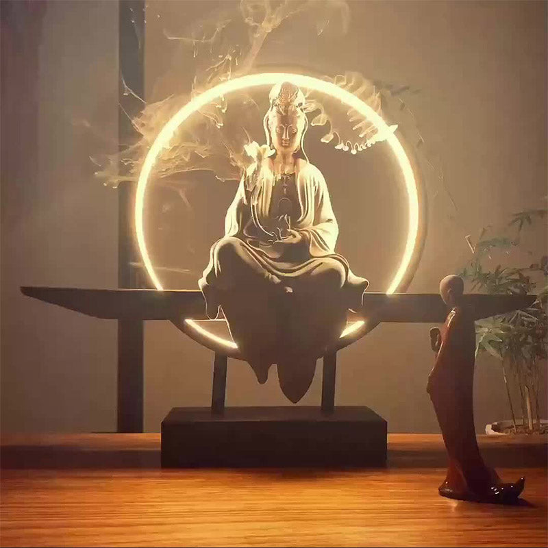 Buddha Stones Buddha Avalokitesvara Ceramic Lotus Relaxation Incense Burner Decoration - image 1