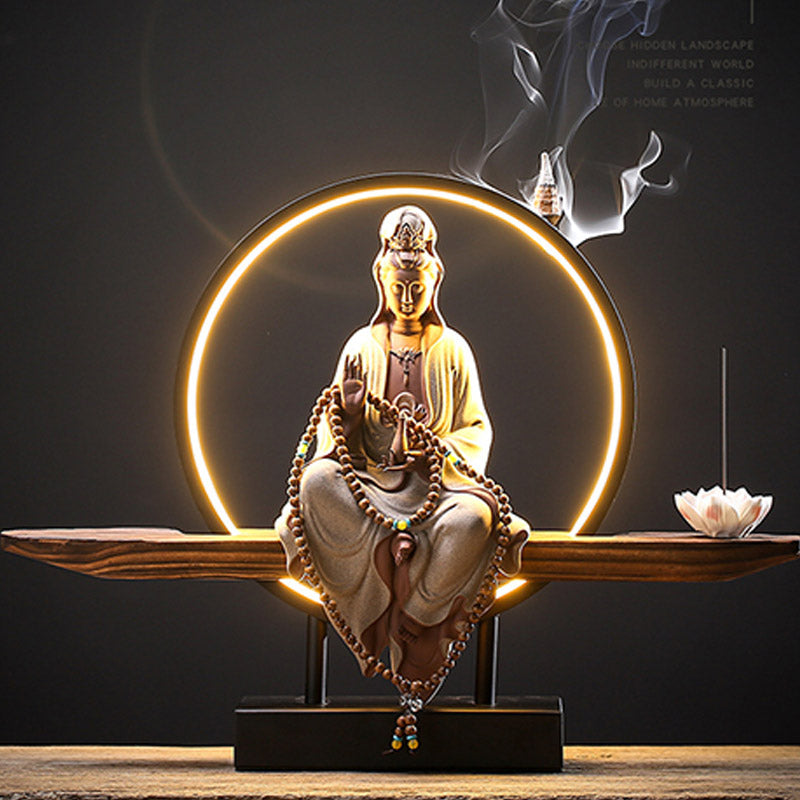 Buddha Stones Buddha Avalokitesvara Ceramic Lotus Relaxation Incense Burner Decoration - image 9