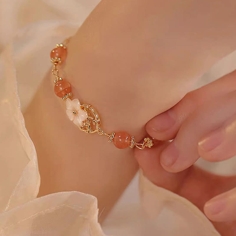 Buddha Stones Red Agate Tridacna Stone Flower Confidence Bracelet - image 1