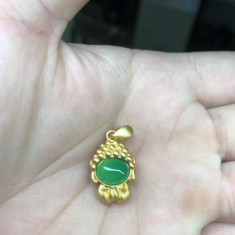 Buddha Stones White Jade Buddha Success Pendant Necklace - Green Agate - image 7