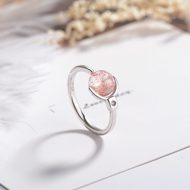 Buddha Stones Pink Crystal Soothing Rotation Ring - Pink Crystal - image 0