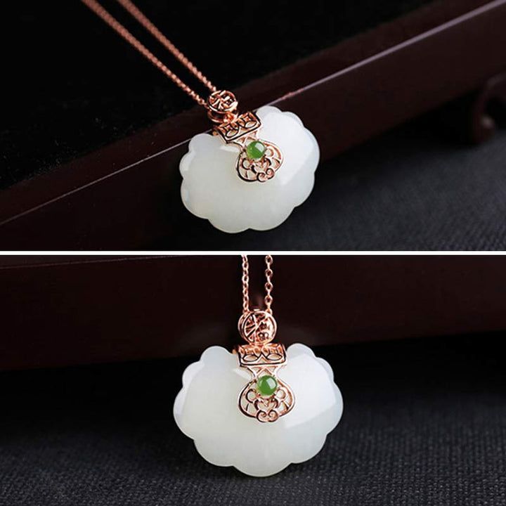 925 Sterling Silver White Jade Blessing Happiness Necklace Chain Pendant - image 6