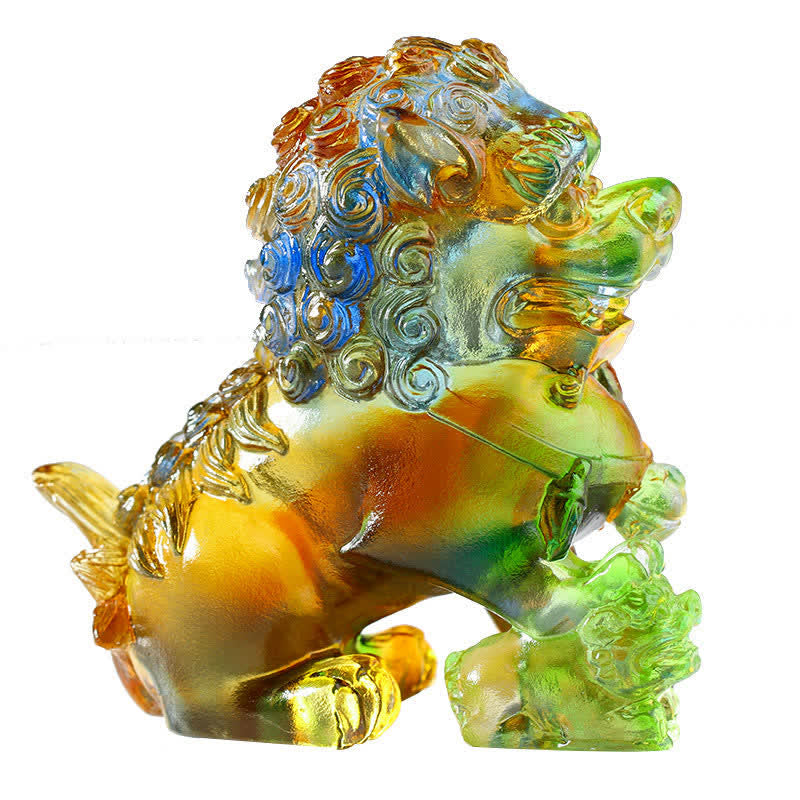Buddha Stones Handmade Liuli Crystal Lion Art Piece Strength Home Office Decoration - image 3