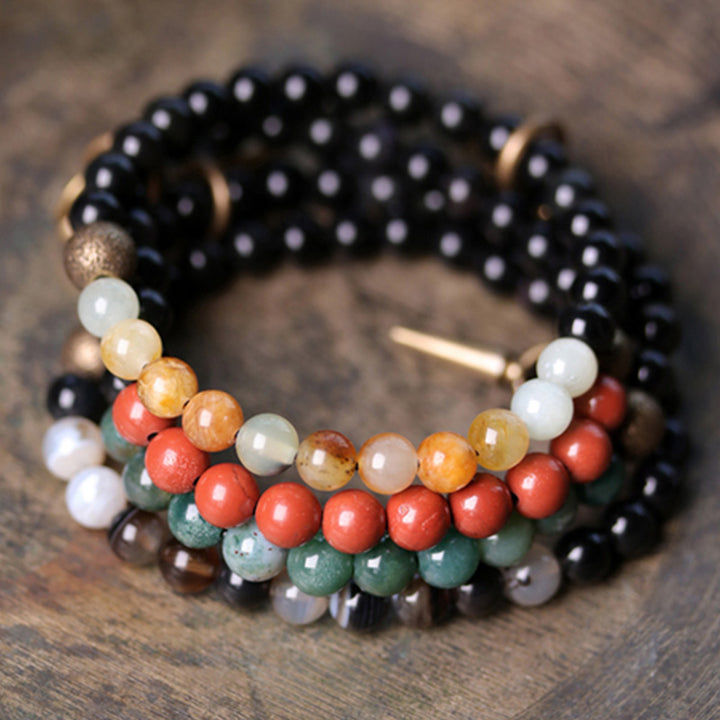 Buddha Stones Black Obsidian Sodalite Crystal Copper Strength Couple Bracelet - image 1