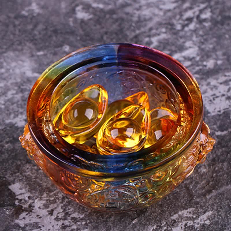 Buddha Stones Handmade Liuli Crystal Treasure Bowl Art Piece Home Decoration - image 7