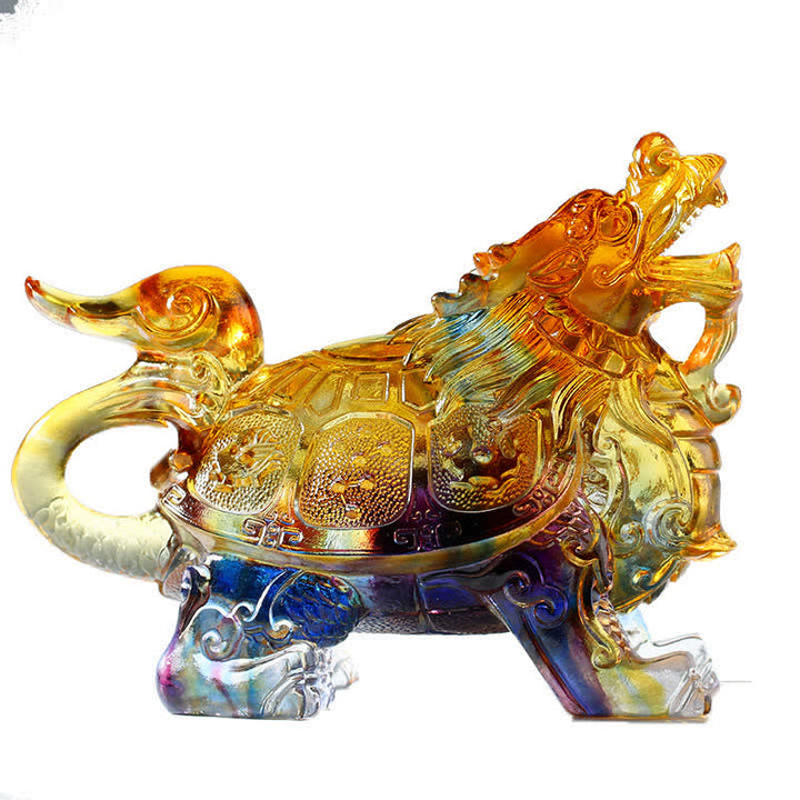 Buddha Stones Feng Shui Dragon Turtle Handmade Liuli Crystal Art Piece Home Office Decoration - image 4