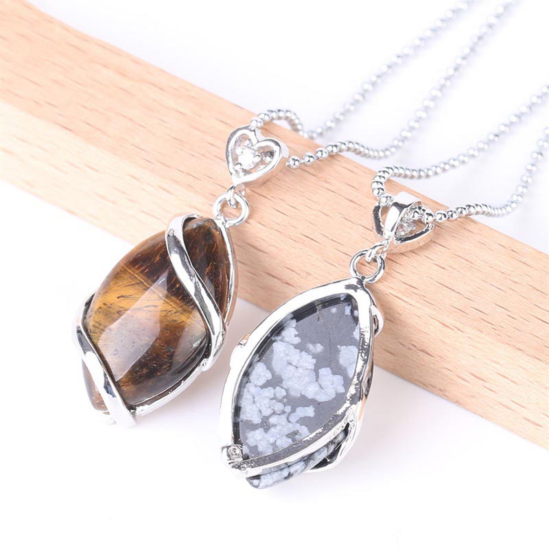 Buddha Stones Marquise Pattern Natural Crystal Stone Charm Necklace Pendant - image 31