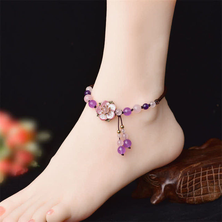 Buddha Stones Natural Amethyst Rose Quartz Crystal Charm Lucky Healing Anklet - image 2