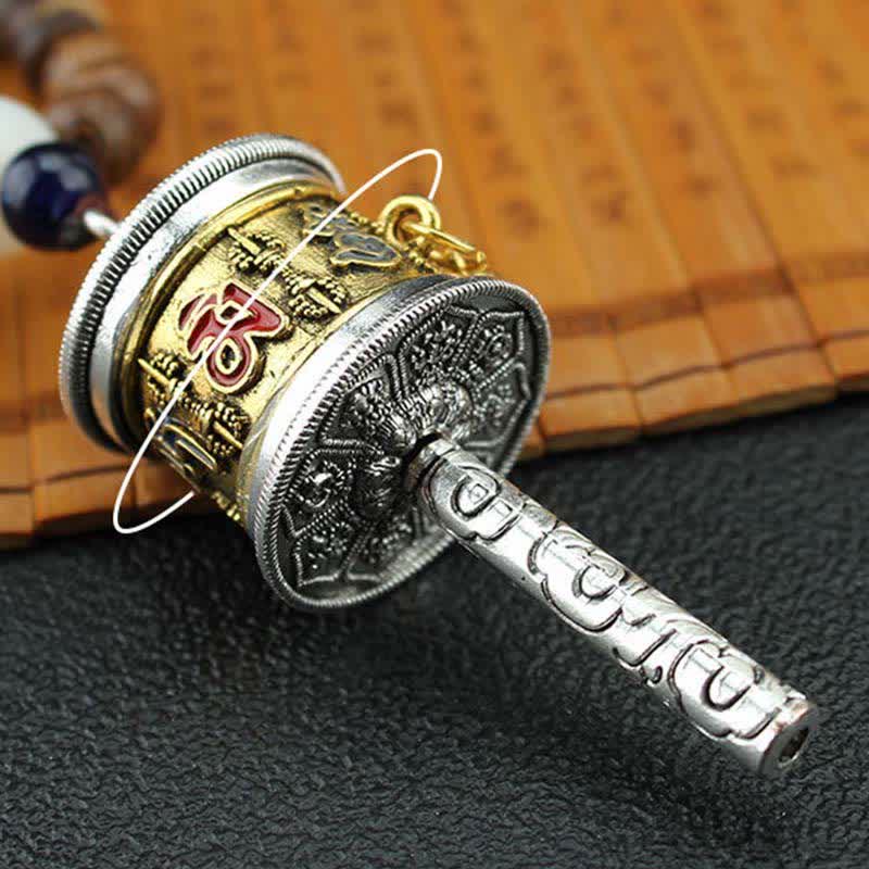 Buddha Stones Tibetan Om Mani Padme Hum Prayer Wheel Rotation Vajra Wood Necklace Pendant - image 11