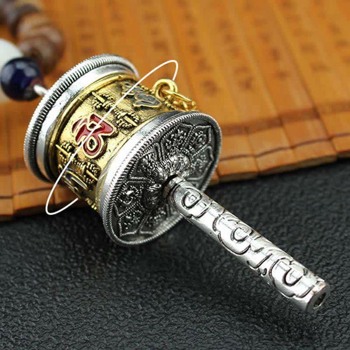 Buddha Stones Tibetan Om Mani Padme Hum Prayer Wheel Rotation Vajra Wood Necklace Pendant - image 11