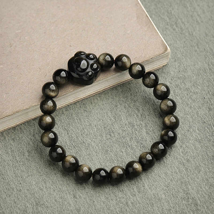 Buddha Stones Gold Sheen Obsidian Silver Sheen Obsidian Lovely Paw Lucky Cat Protection Bracelet - Gold Sheen Obsidian - Cat Claw - 8mm - image 24