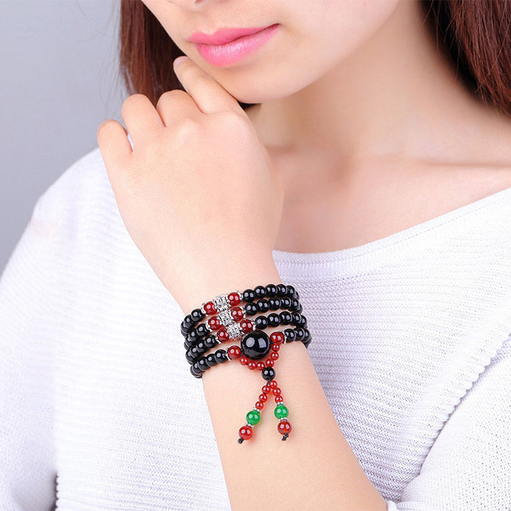 Buddha Stones 108 Beads Natural Black Obsidian Tiger Eye Mala Bracelet - image 16