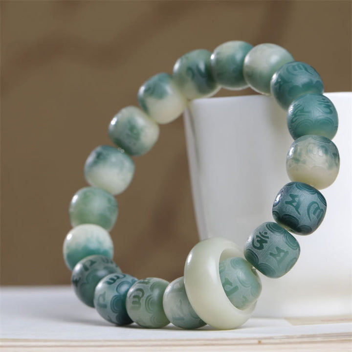 Buddha Stones Bodhi Seed Om Mani Padme Hum Engraved Keep Away Evil Spirits Bracelet - Barrel Bead 11*12mm - image 0