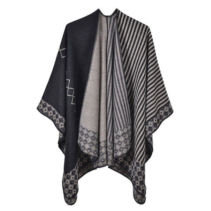 Buddha Stones Tibetan Shawl Striped Diamond Pattern Winter Warm Soft Scarf - Black Gray - image 20
