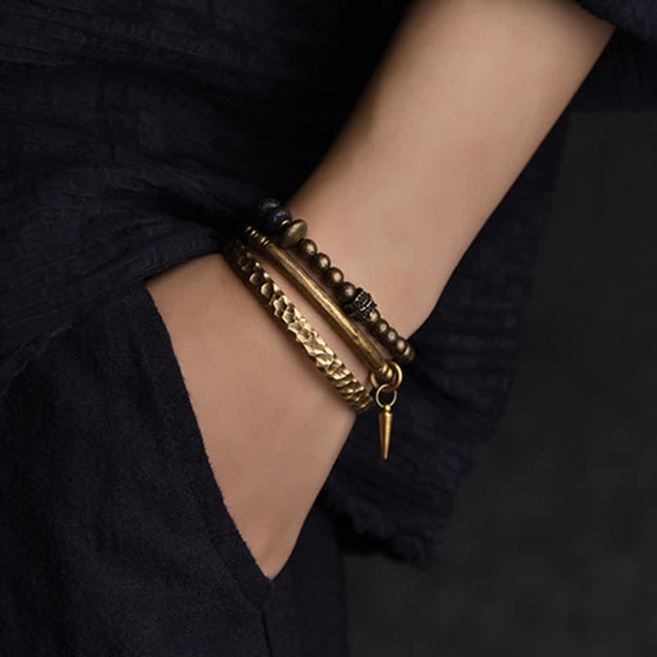 Buddha Stones Lava Rock Stone Copper Balance Cuff Bracelet Bangle - image 16