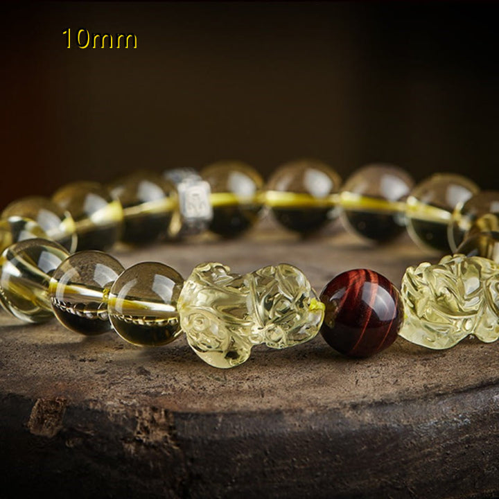 Buddha Stones Natural Citrine Double PiXiu Tiger Eye Prosperity Protection Bracelet - image 6