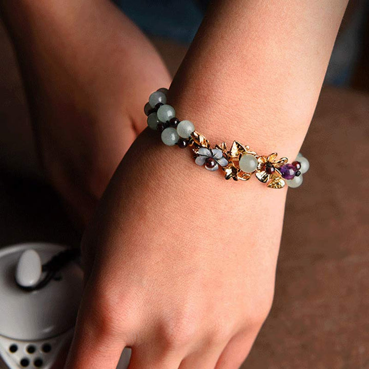 Buddha Stones Green Aventurine Garnet Bead Flower Petal Luck Bracelet - image 5