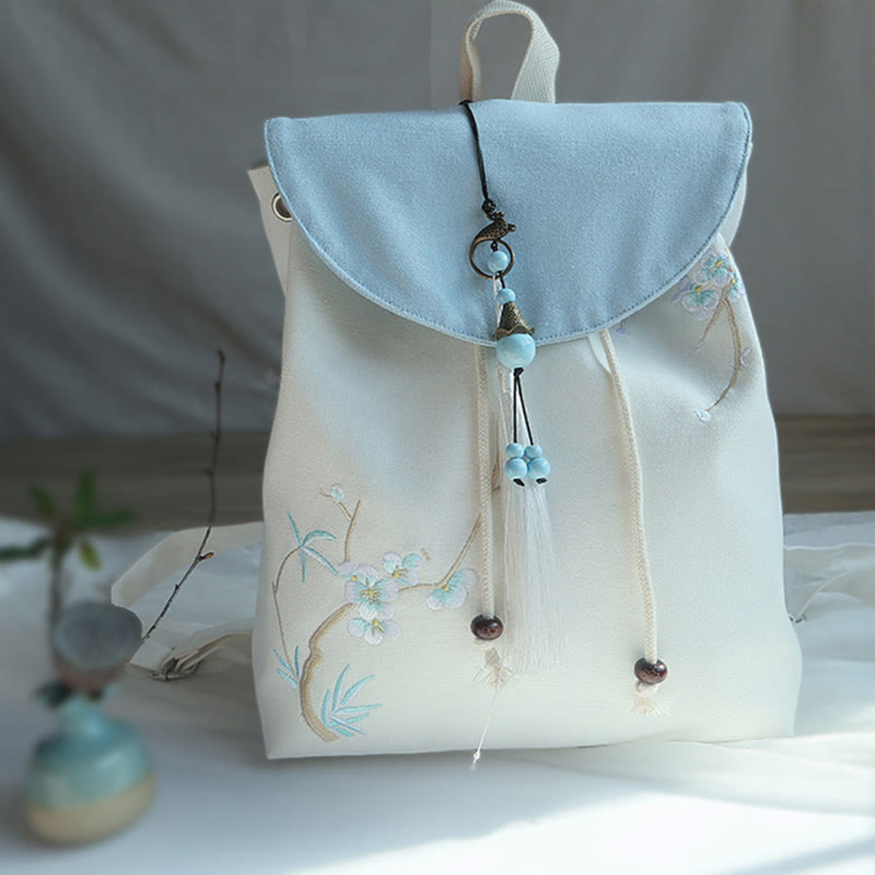 Buddha Stones Handmade Embroidered Large Capacity Canvas Backpack - image 48