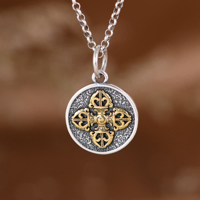 Buddha Stones 925 Sterling Silver Double Dorje Vajra Blessing Necklace Pendant - image 0