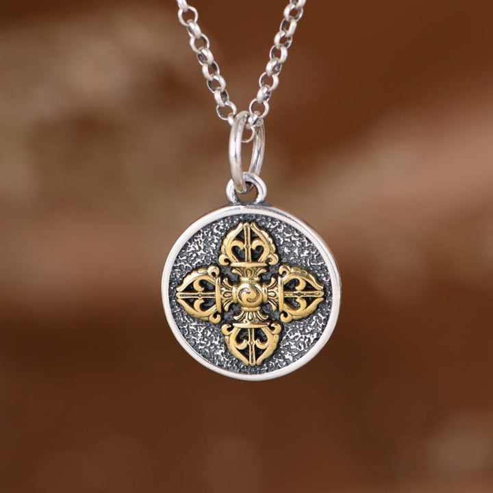 Buddha Stones 925 Sterling Silver Double Dorje Vajra Blessing Necklace Pendant - image 0